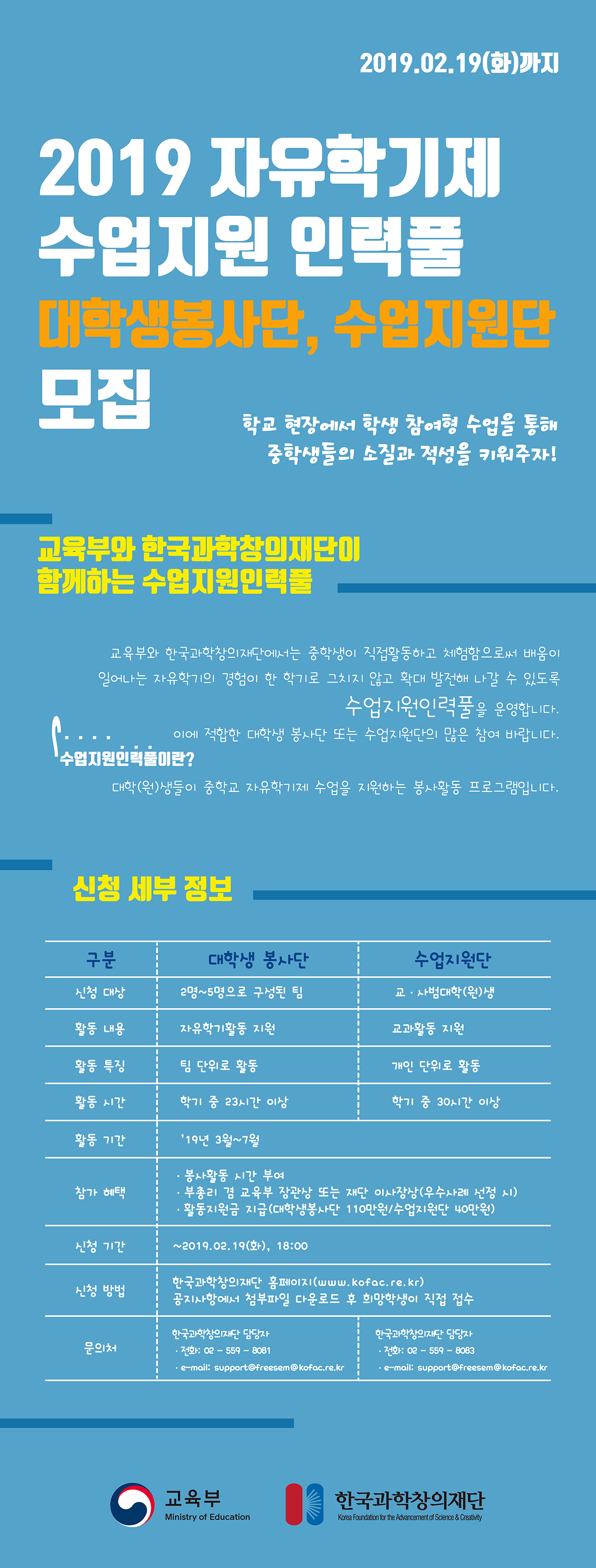 2019년 자유학기제 수업지원인력풀 모집공고 안내